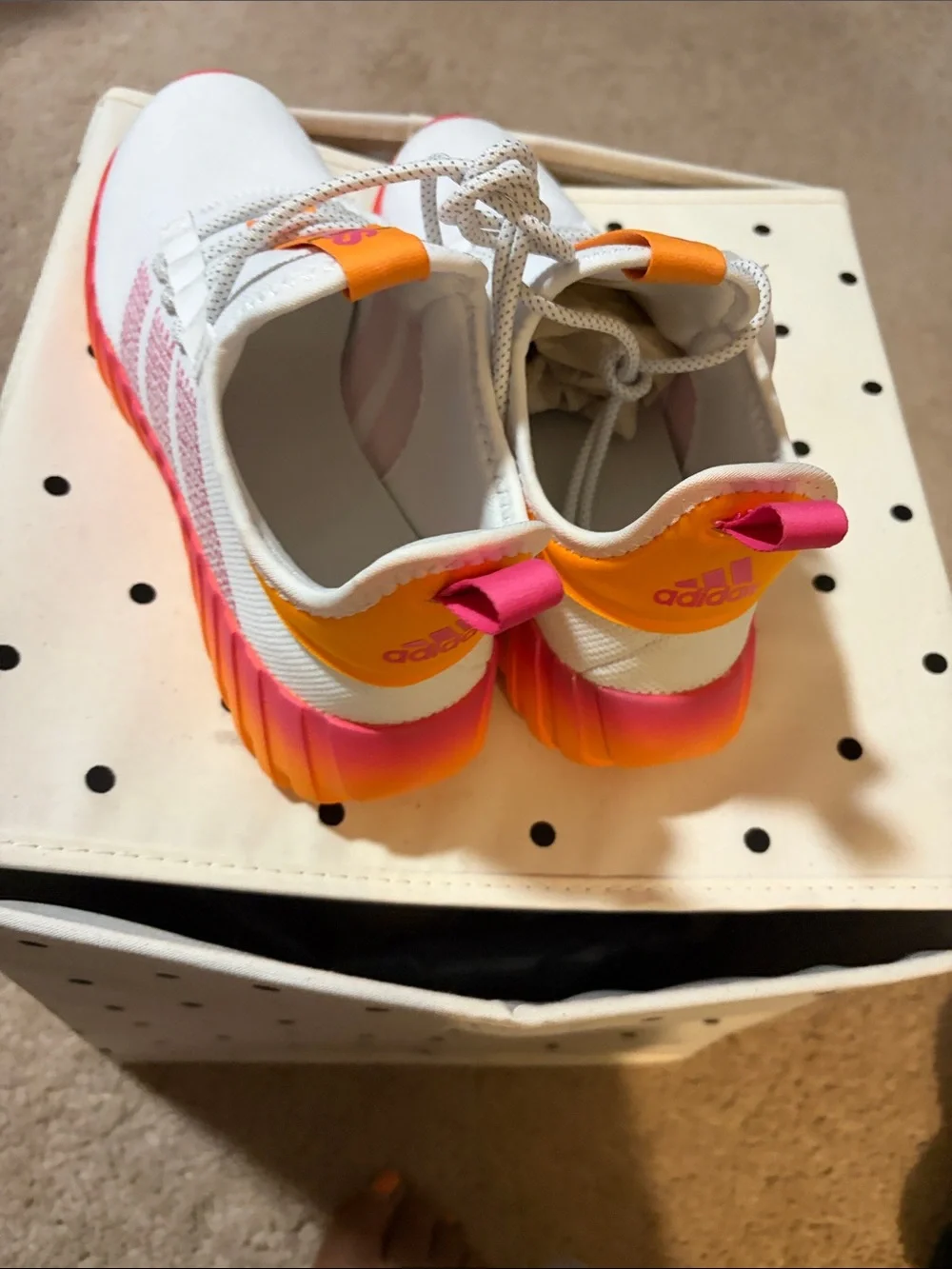 adidas womens/youthWhite Pink Orange Gradient Sole Sneakers.